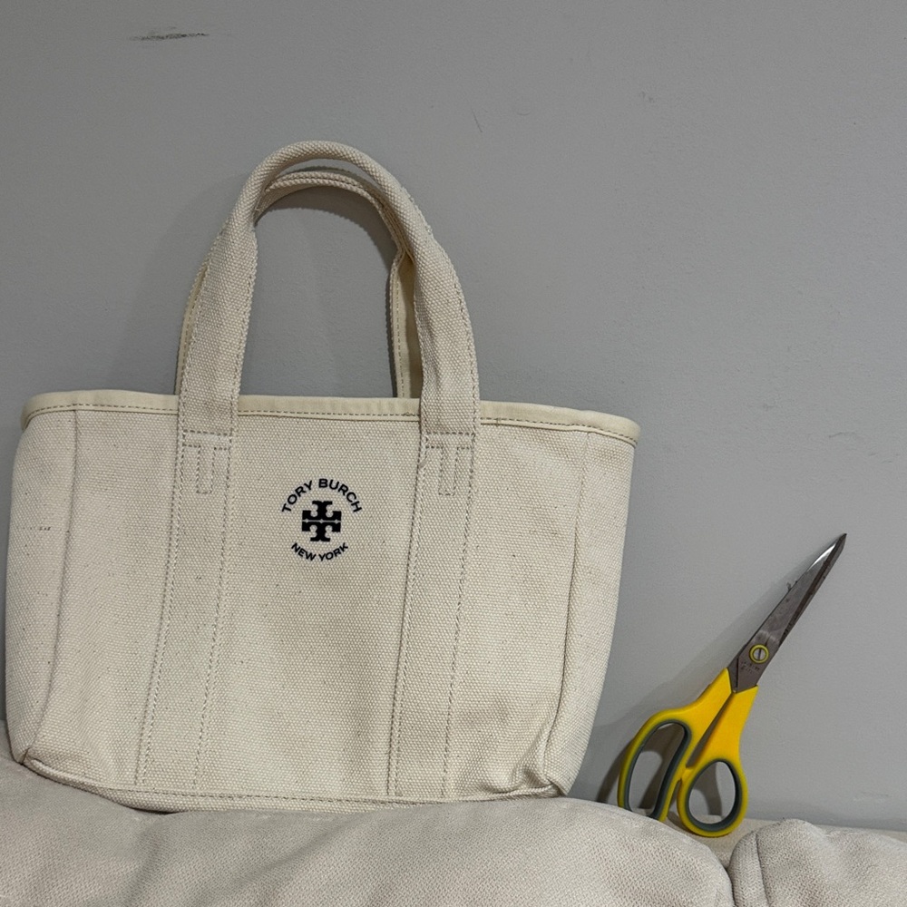 Tory Burch Ivory Canvas Tote with Logo